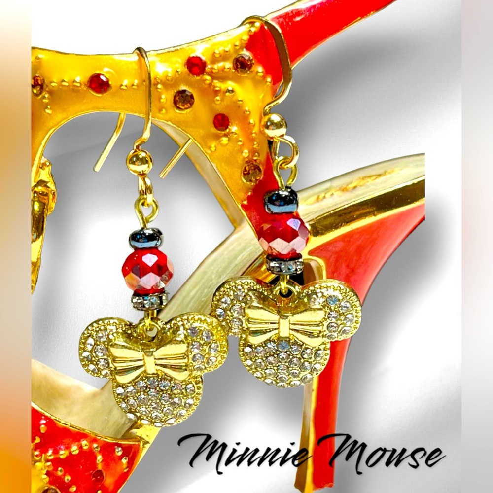 Gorgeous black and red and rhinestone Minnie Mouse earrings